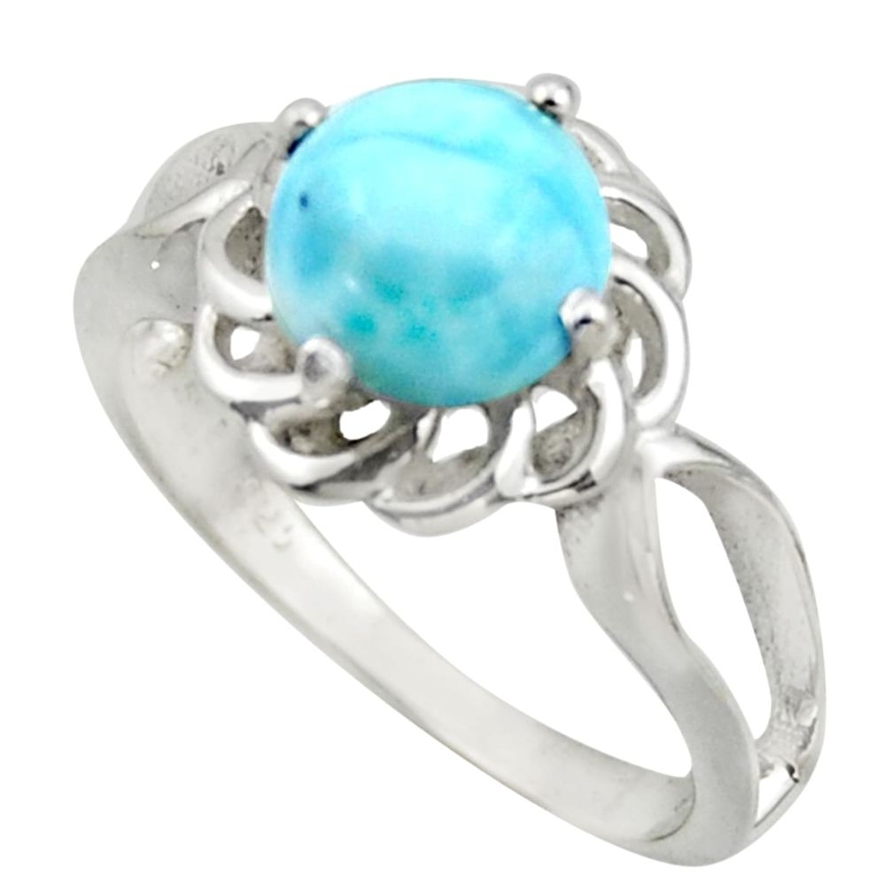 3.32cts solitaire natural blue larimar 925 sterling silver ring size 8 r41901