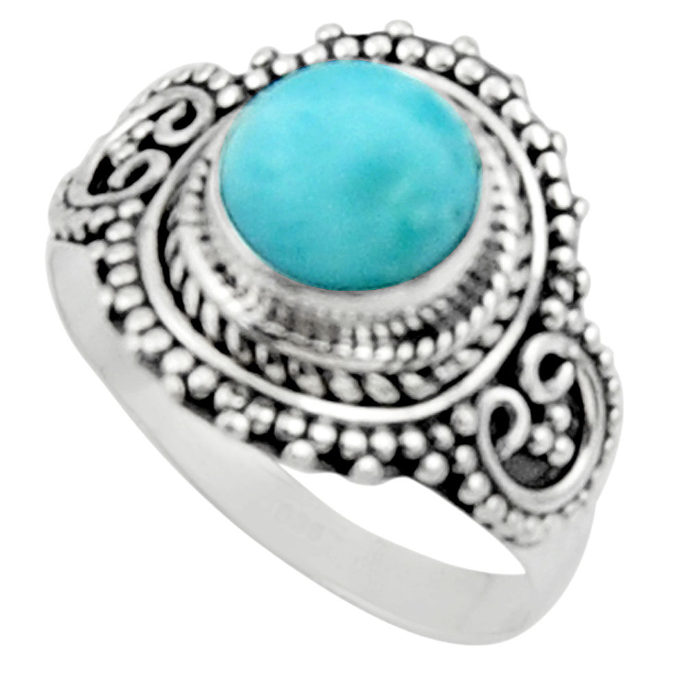 3.19cts solitaire natural blue larimar 925 sterling silver ring size 8 r50165