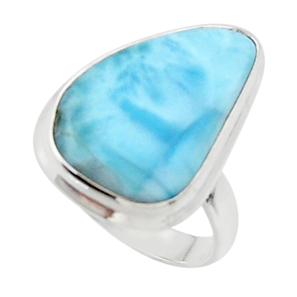 14.72cts solitaire natural blue larimar 925 sterling silver ring size 8 r50239