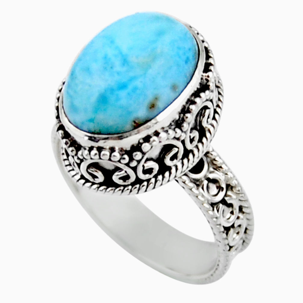 6.20cts solitaire natural blue larimar 925 sterling silver ring size 8 r51884