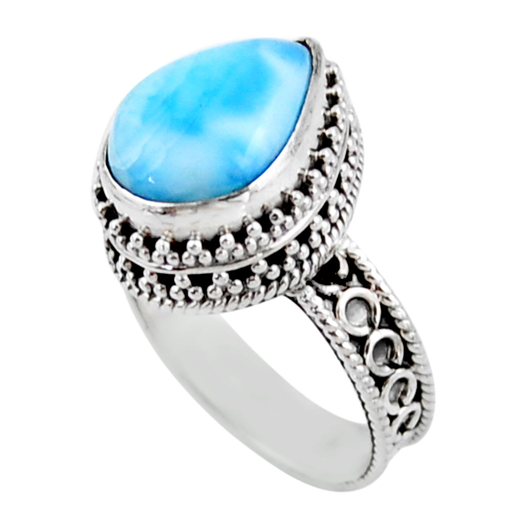 6.76cts solitaire natural blue larimar 925 sterling silver ring size 8 r51896