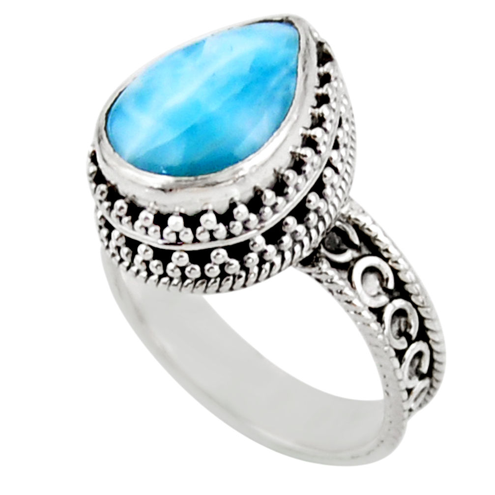 6.32cts solitaire natural blue larimar 925 sterling silver ring size 8 r51897