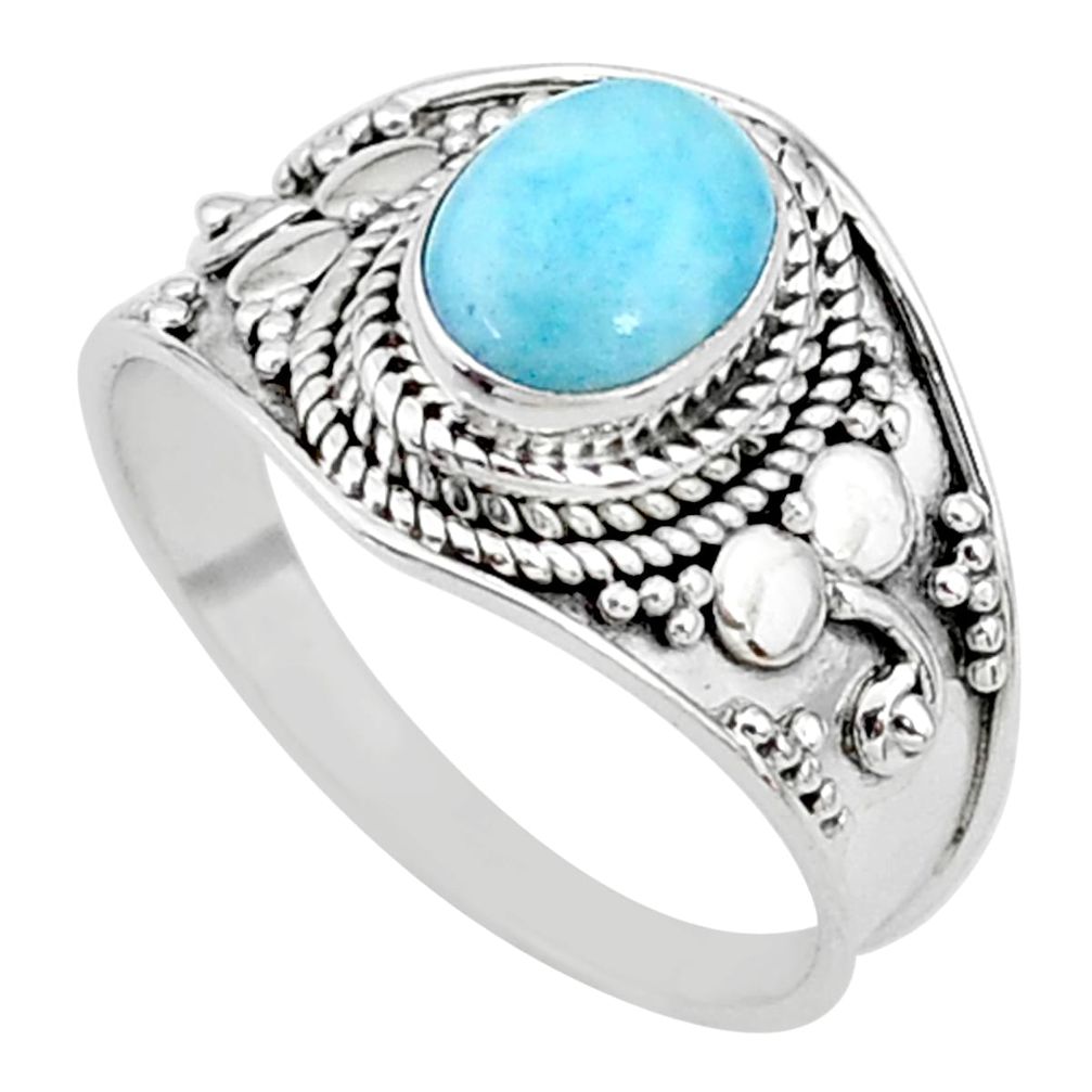 2.05cts solitaire natural blue larimar 925 sterling silver ring size 8 t10203