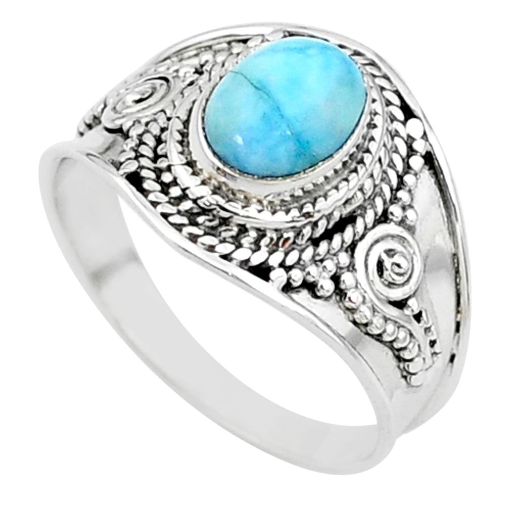 2.14cts solitaire natural blue larimar 925 sterling silver ring size 8 t10205