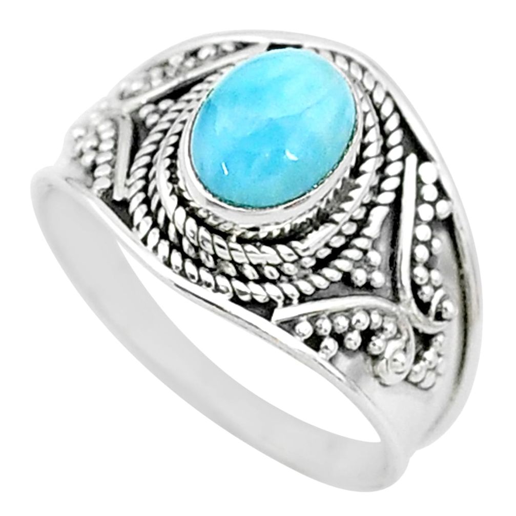 2.21cts solitaire natural blue larimar 925 sterling silver ring size 8 t10214