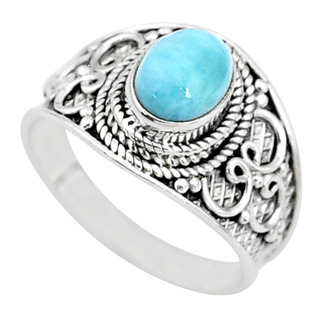 2.21cts solitaire natural blue larimar 925 sterling silver ring size 8 t10220