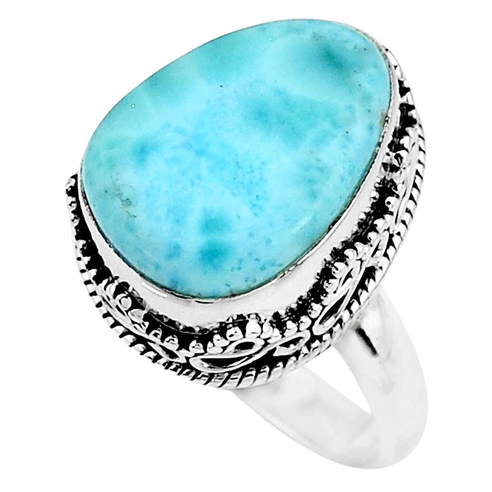 13.41cts solitaire natural blue larimar 925 sterling silver ring size 8 t10410