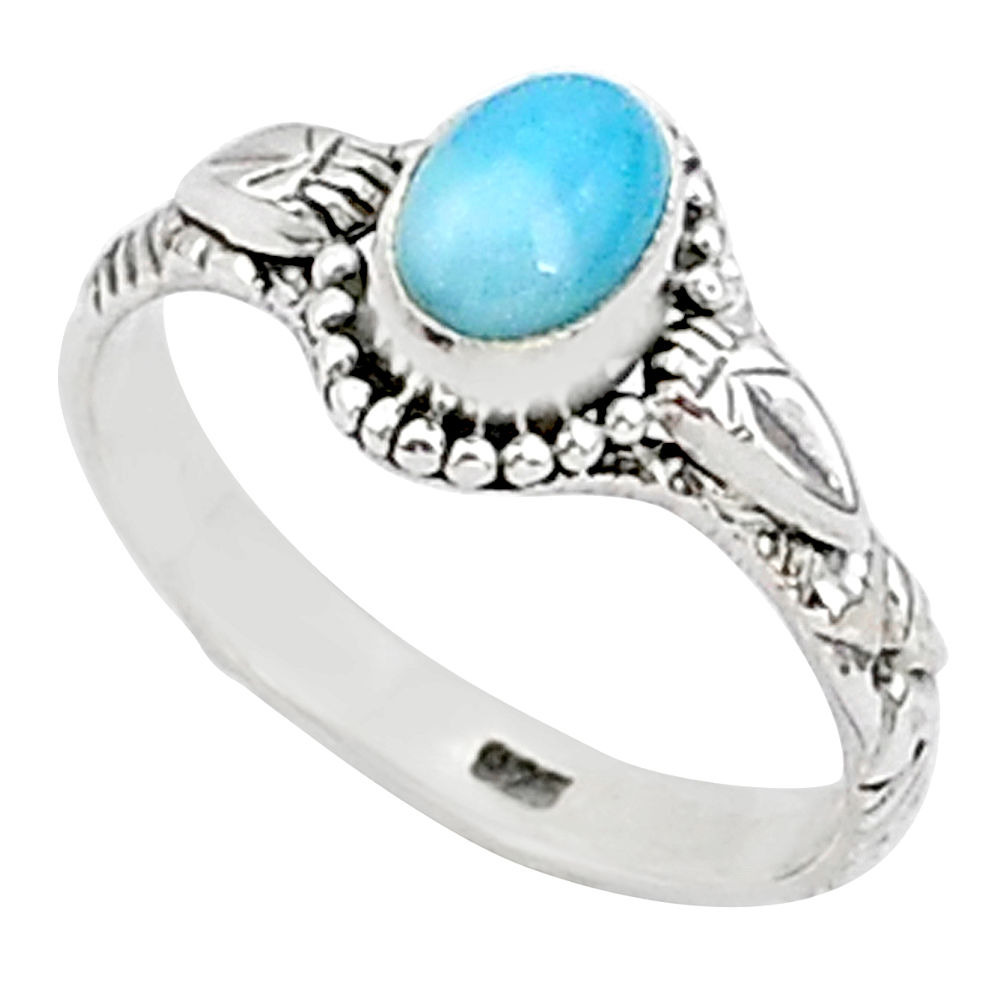 1.51cts solitaire natural blue larimar 925 sterling silver ring size 8 t1422
