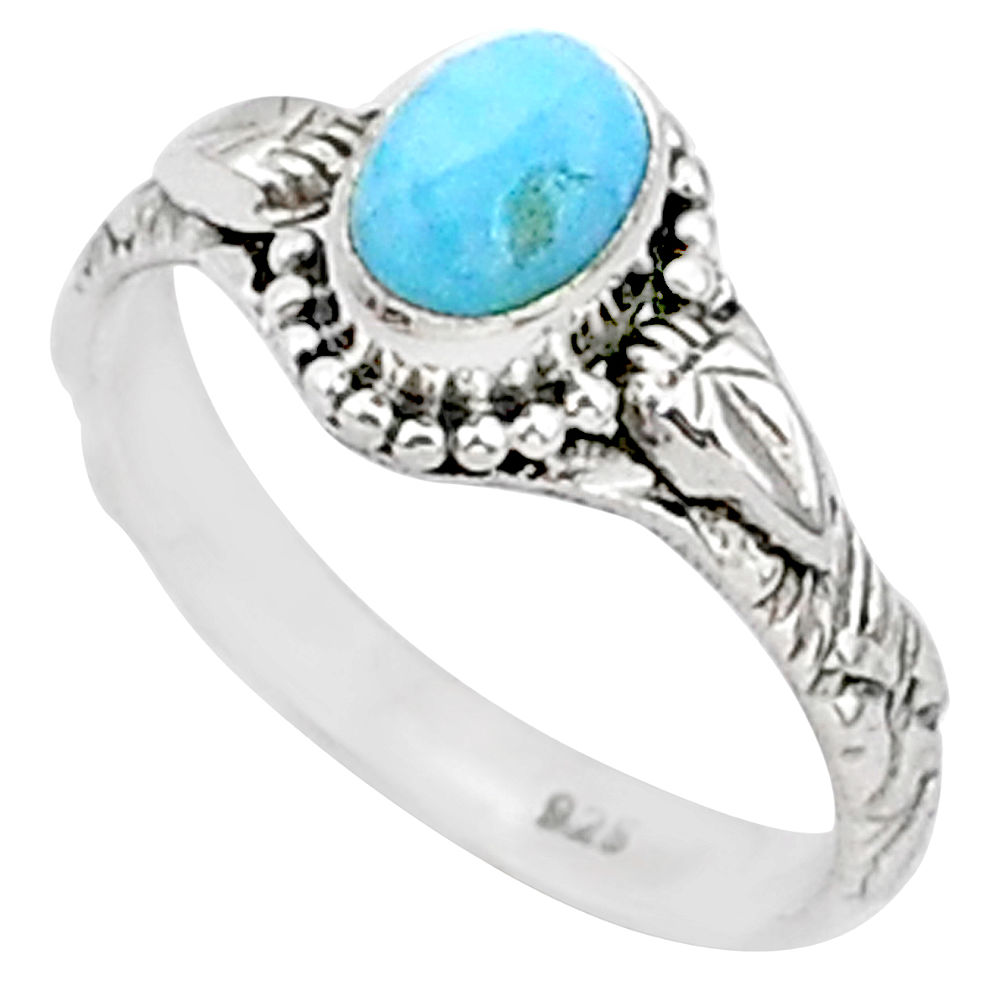 1.44cts solitaire natural blue larimar 925 sterling silver ring size 8 t1434