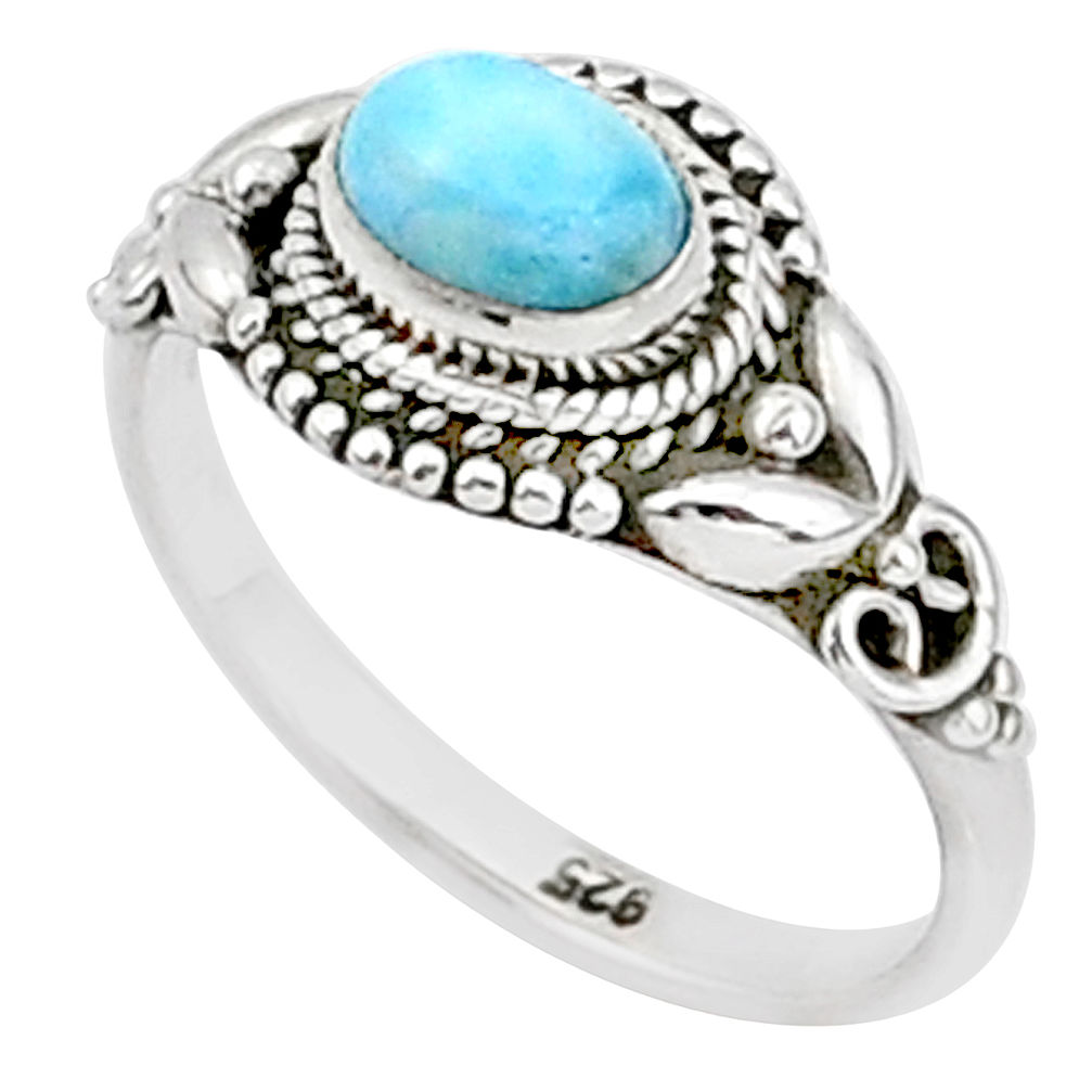 1.51cts solitaire natural blue larimar 925 sterling silver ring size 8 t1436