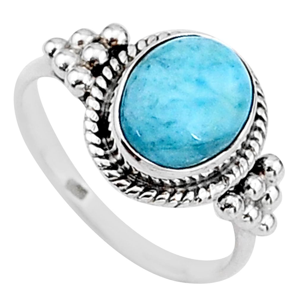 4.28cts solitaire natural blue larimar 925 sterling silver ring size 8 t15873