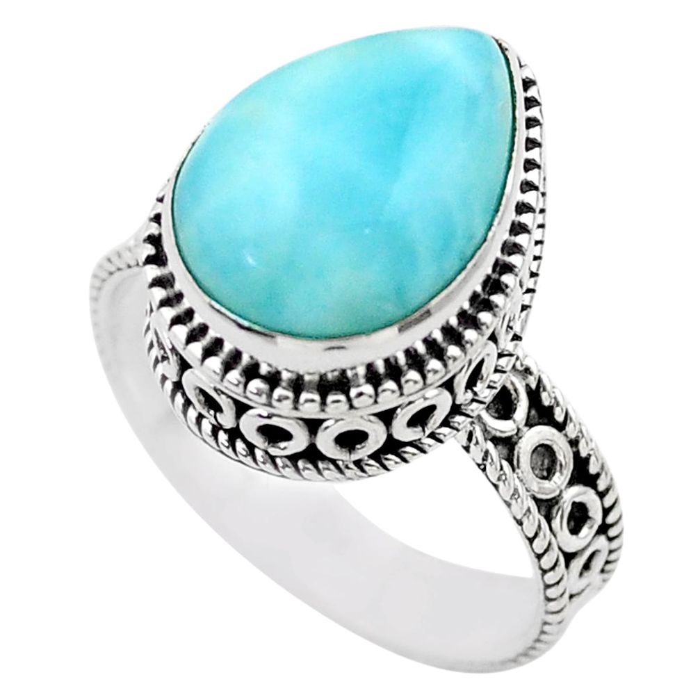 6.89cts solitaire natural blue larimar 925 sterling silver ring size 8 t29495