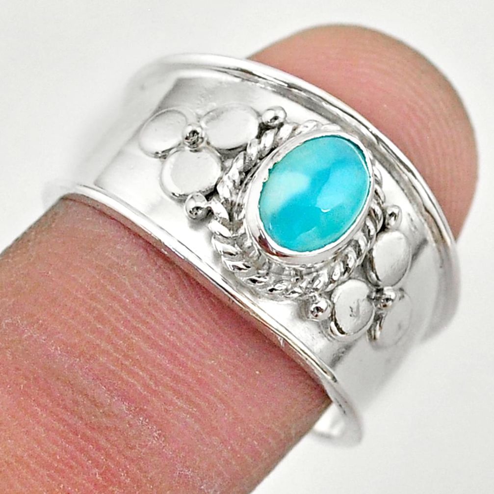 1.57cts solitaire natural blue larimar 925 sterling silver ring size 8 t42261