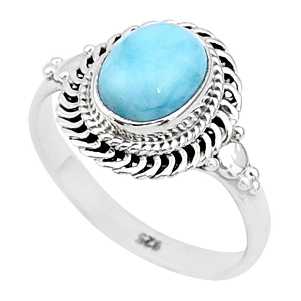 3.13cts solitaire natural blue larimar 925 sterling silver ring size 8 t4940