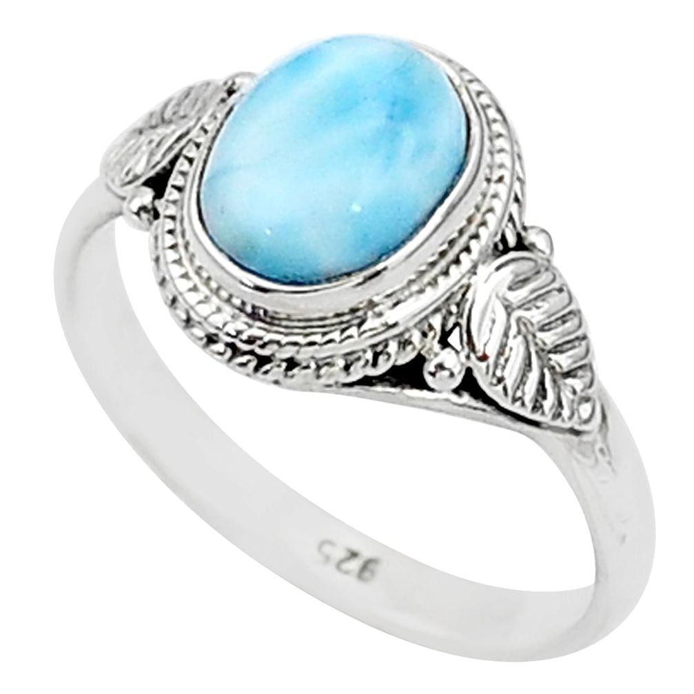 2.93cts solitaire natural blue larimar 925 sterling silver ring size 8 t4964
