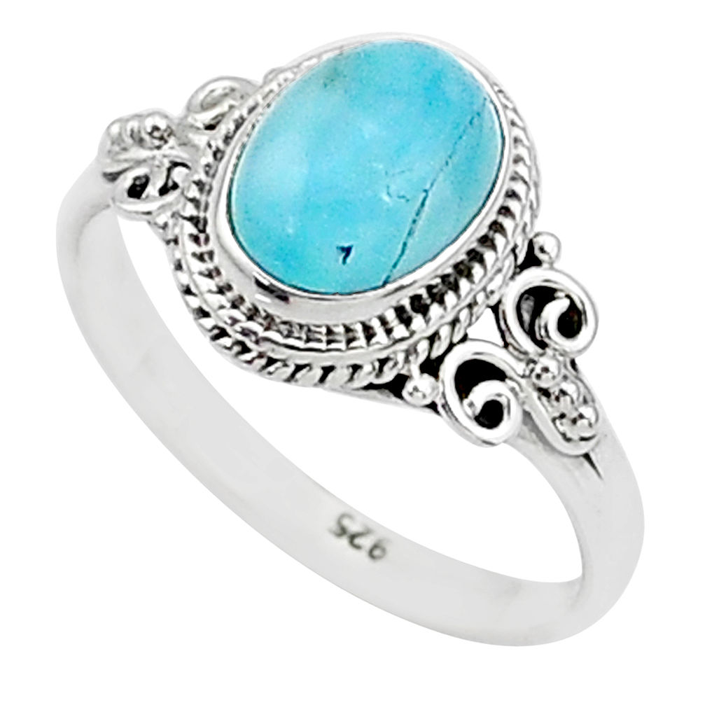 2.93cts solitaire natural blue larimar 925 sterling silver ring size 8 t4968
