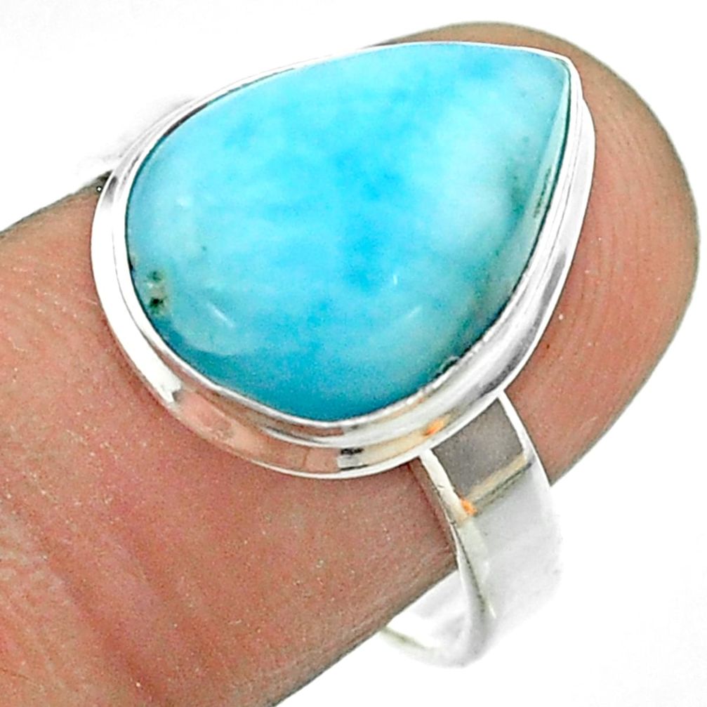 9.05cts solitaire natural blue larimar 925 sterling silver ring size 8 t56251