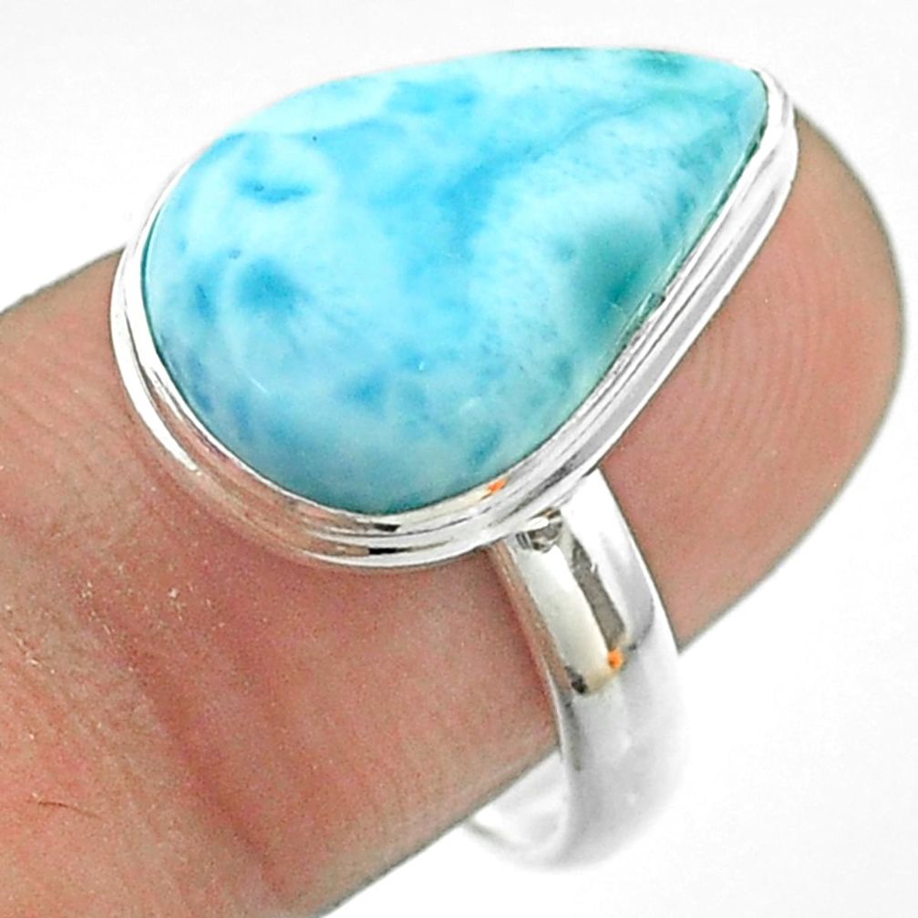 6.58cts solitaire natural blue larimar 925 sterling silver ring size 8 t56273