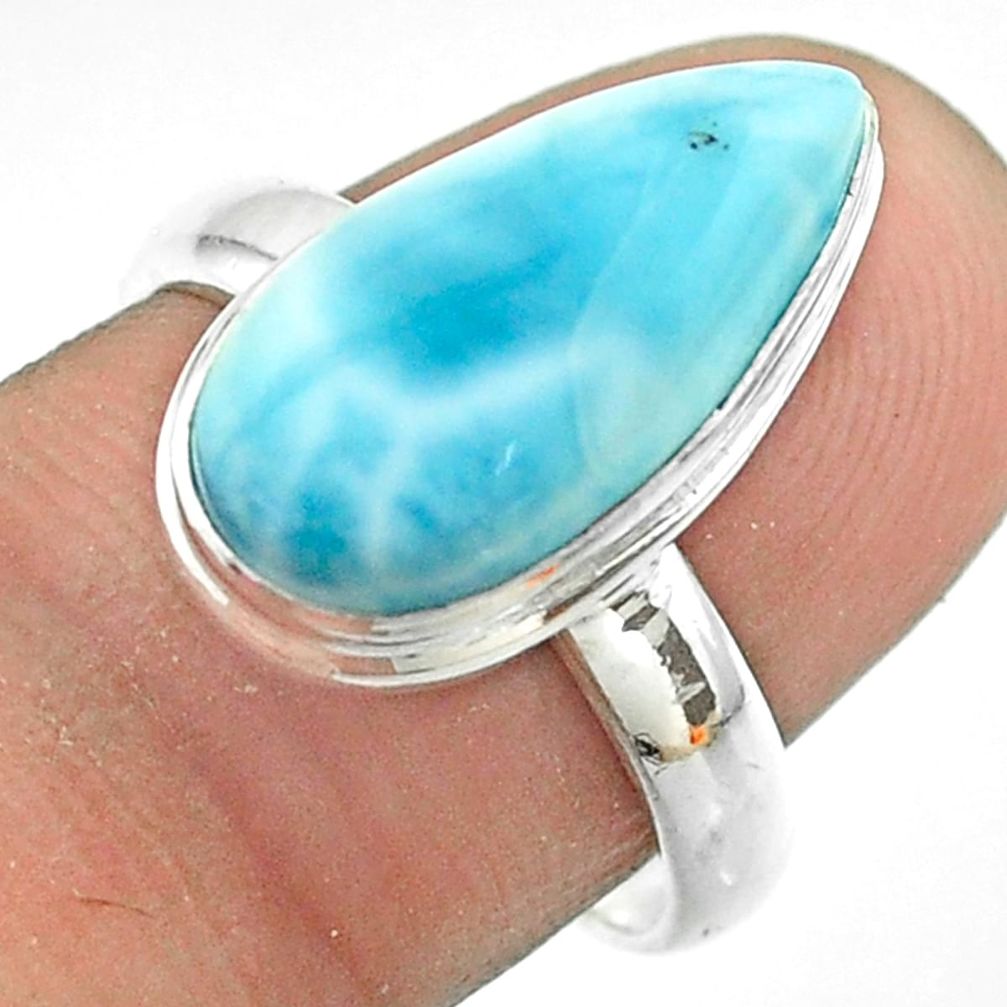 7.12cts solitaire natural blue larimar 925 sterling silver ring size 8 t56286