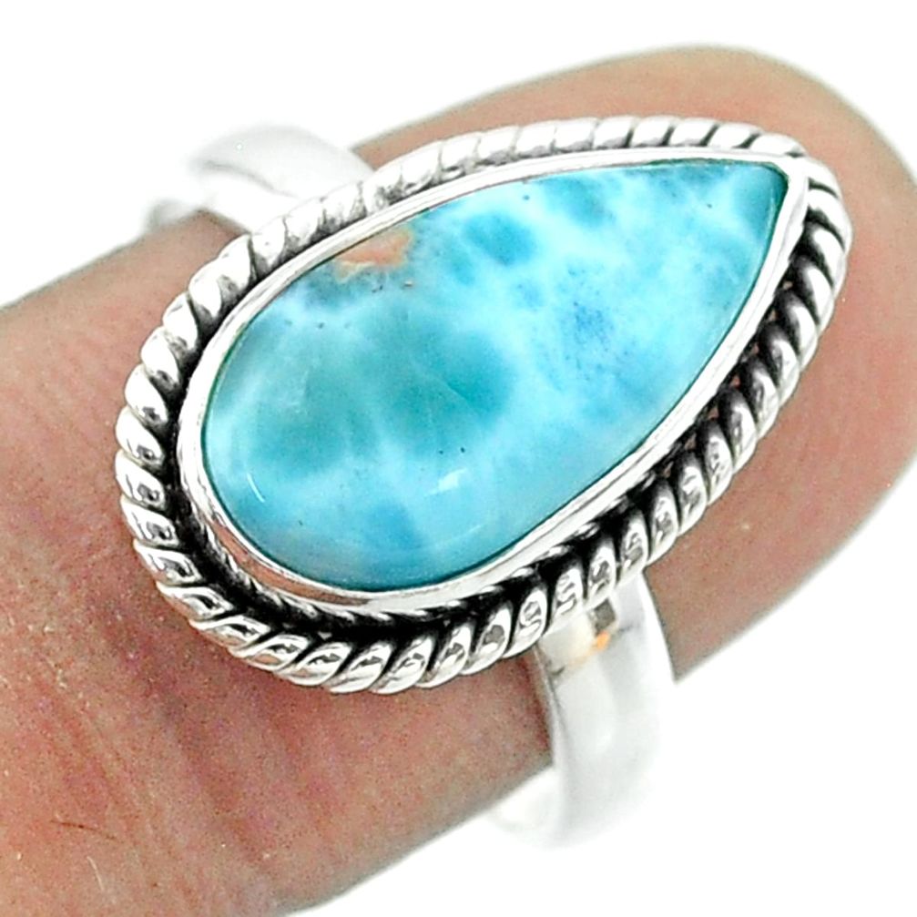 6.58cts solitaire natural blue larimar 925 sterling silver ring size 8 t56336