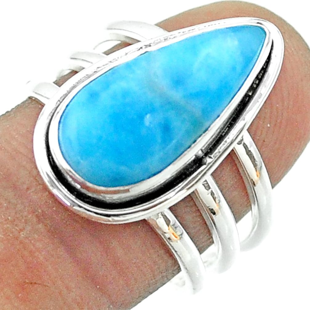 7.02cts solitaire natural blue larimar 925 sterling silver ring size 8 t56360