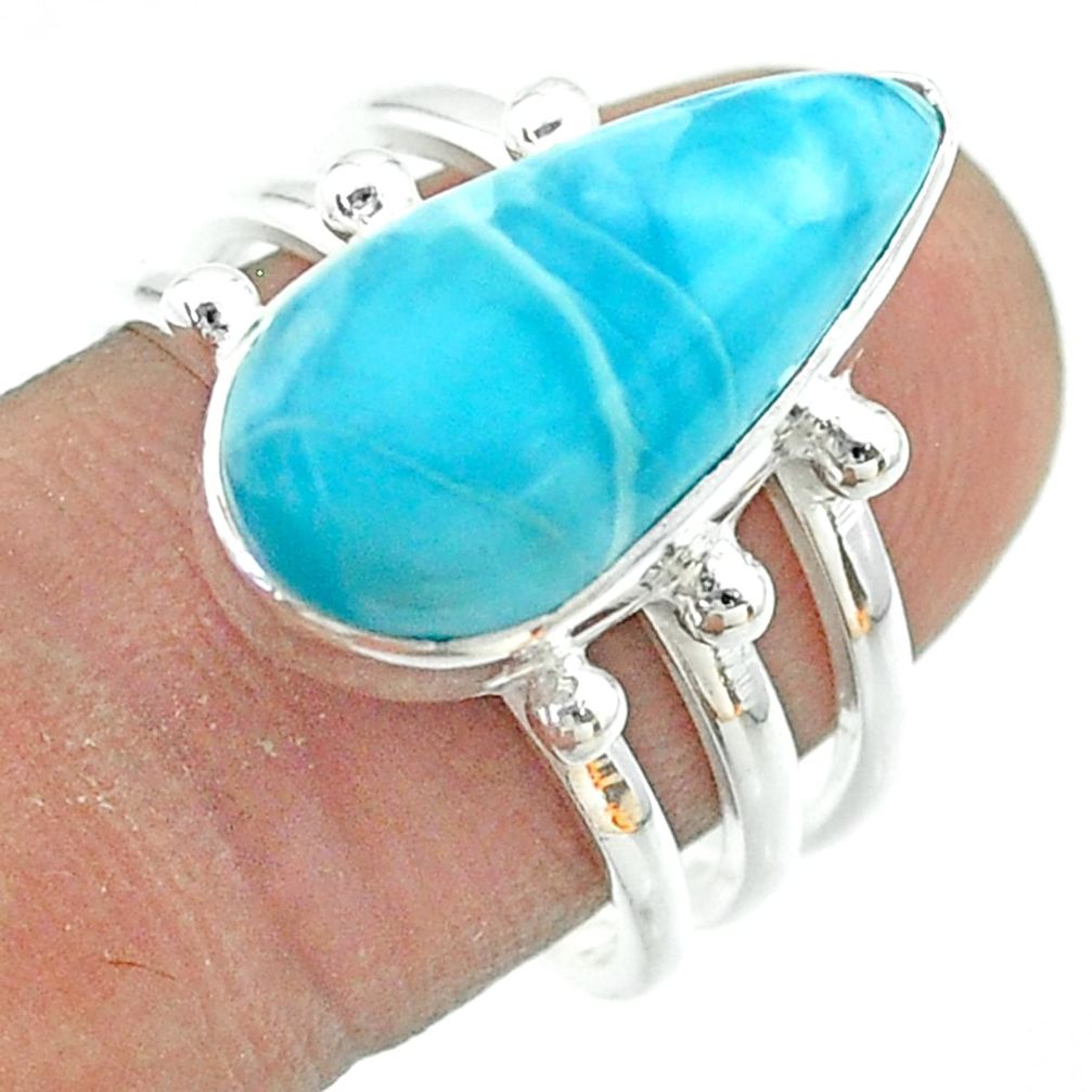 8.27cts solitaire natural blue larimar 925 sterling silver ring size 8 t56361