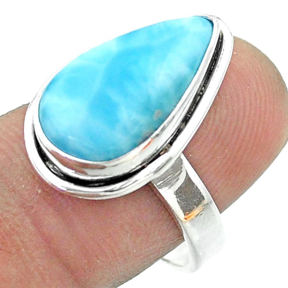 6.58cts solitaire natural blue larimar 925 sterling silver ring size 8 t56370