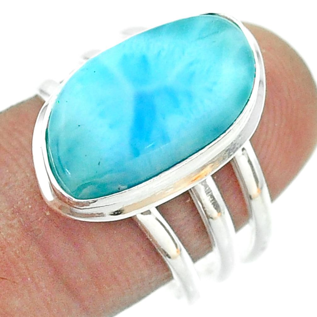 7.78cts solitaire natural blue larimar 925 sterling silver ring size 8 t56380