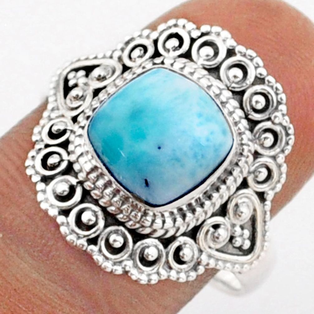 3.36cts solitaire natural blue larimar 925 sterling silver ring size 8 t81821