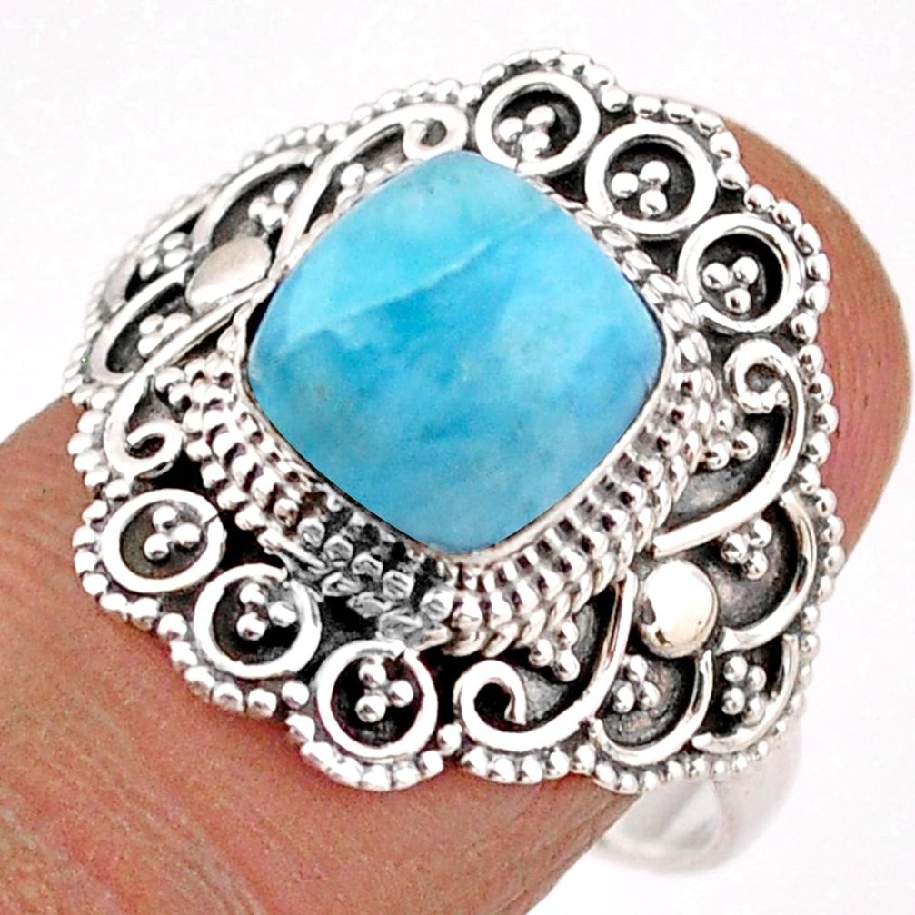 3.19cts solitaire natural blue larimar 925 sterling silver ring size 8 t84521