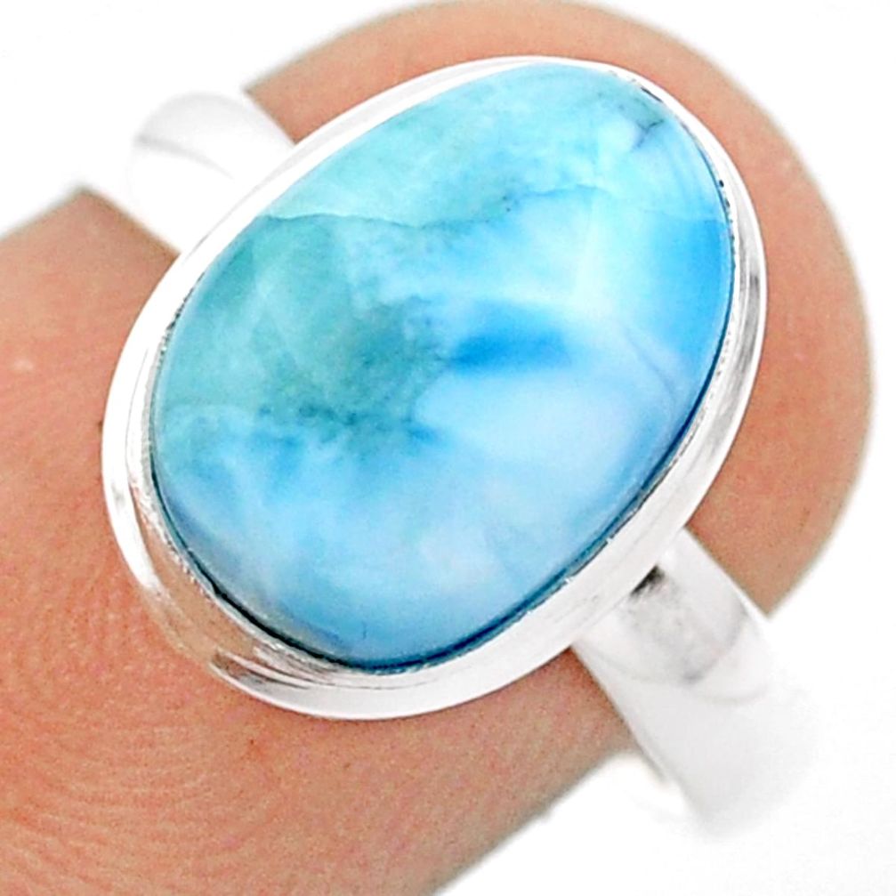 5.28cts solitaire natural blue larimar 925 sterling silver ring size 8 u15667