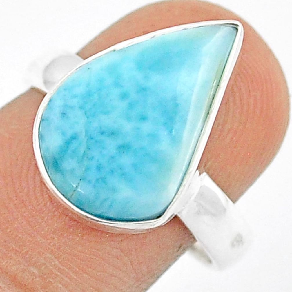 6.81cts solitaire natural blue larimar 925 sterling silver cocktail ring size 8 u28972