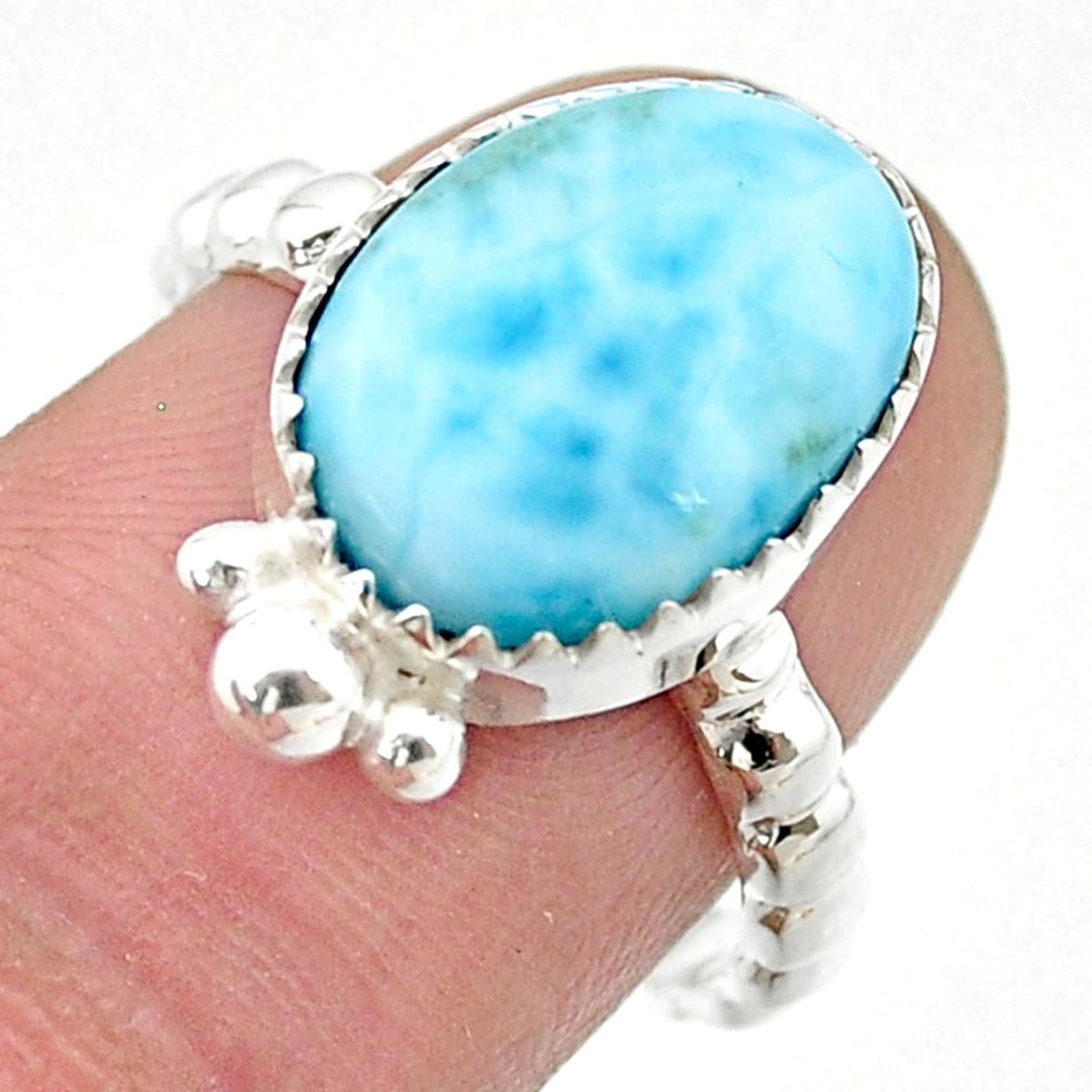 6.43cts solitaire natural blue larimar 925 sterling silver ring size 8 u39541