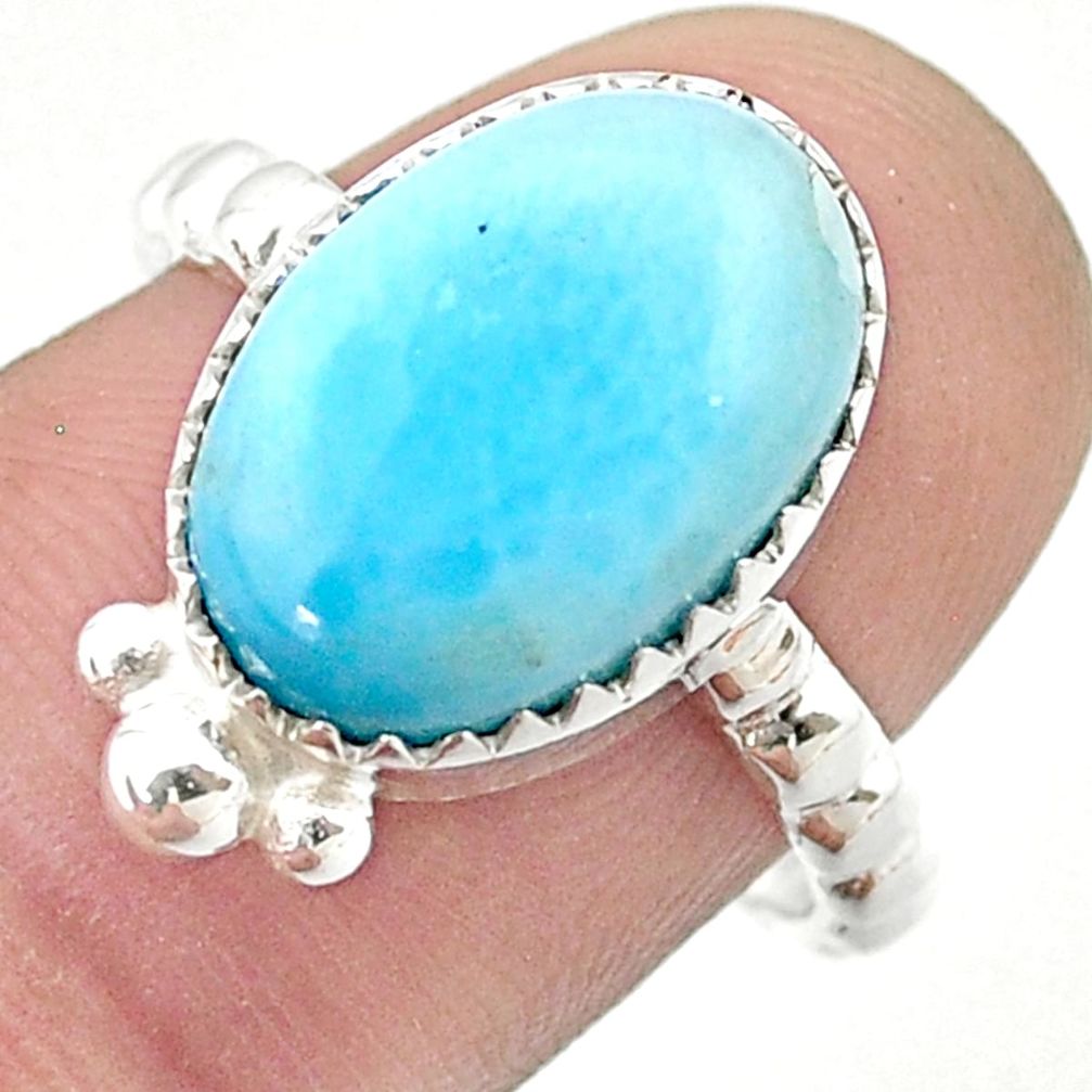 6.08cts solitaire natural blue larimar 925 sterling silver ring size 8 u39554