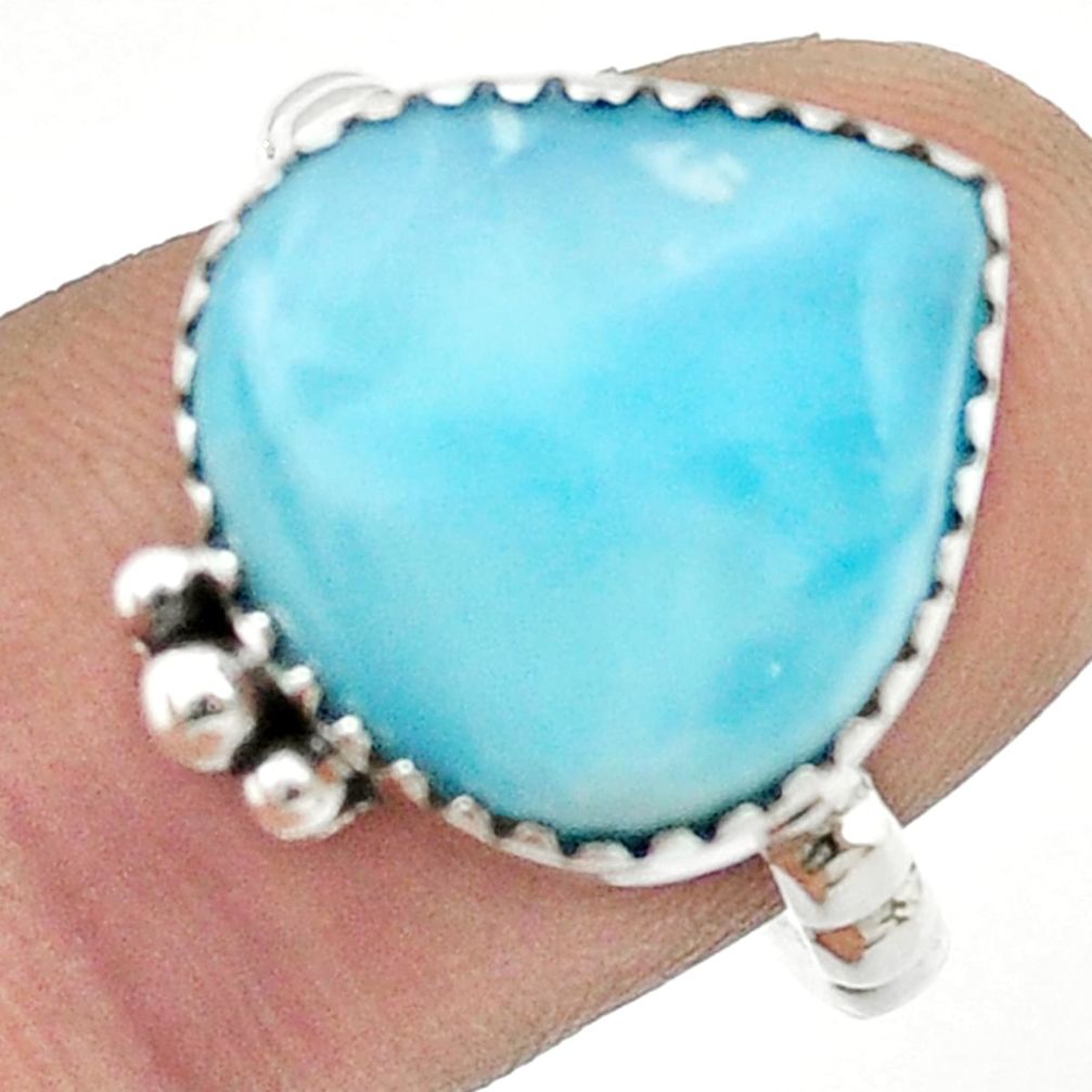 10.31cts solitaire natural blue larimar 925 sterling silver ring size 8 u44947
