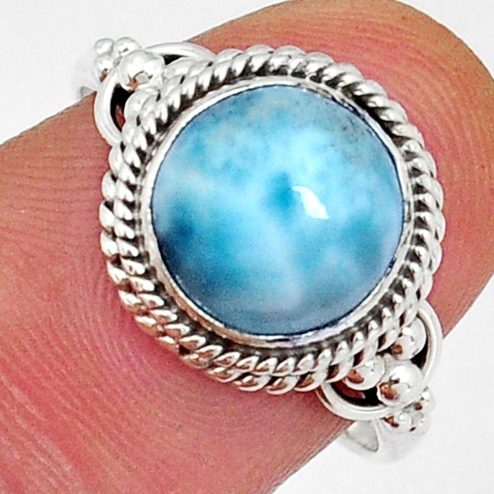 4.40cts solitaire natural blue larimar 925 sterling silver ring size 8 y4530