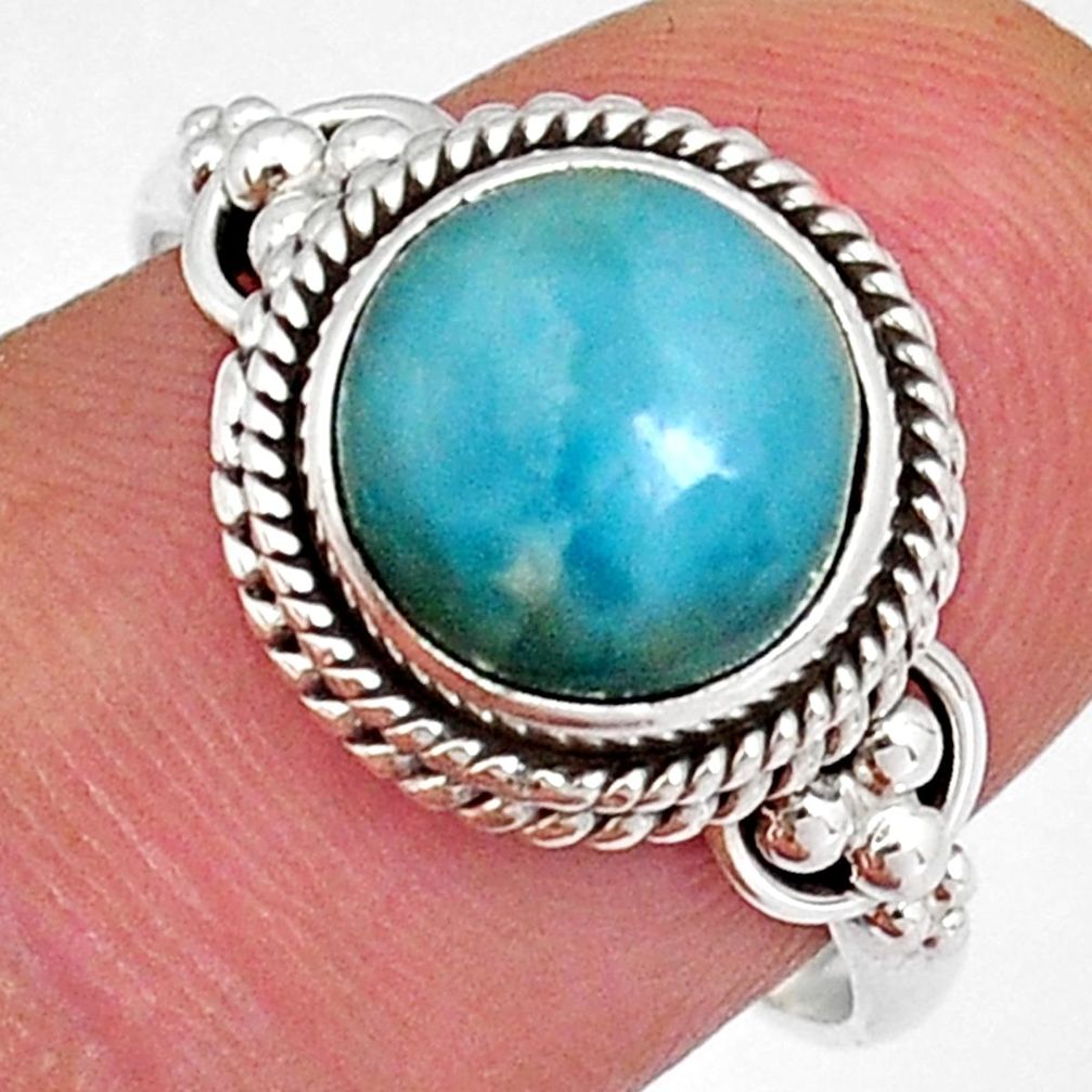 4.43cts solitaire natural blue larimar 925 sterling silver ring size 8 y4532
