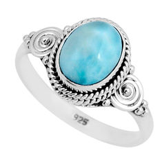 3.13cts solitaire natural blue larimar 925 sterling silver ring size 8 y55312