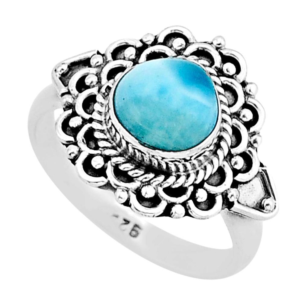3.26cts solitaire natural blue larimar 925 sterling silver ring size 8 y71969