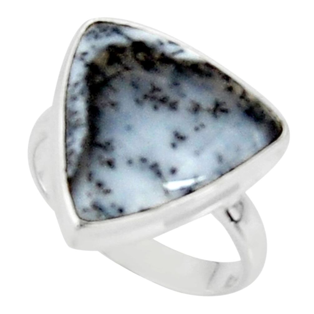 14.95cts solitaire natural white dendrite opal 925 sterling silver ring size 9 r50843