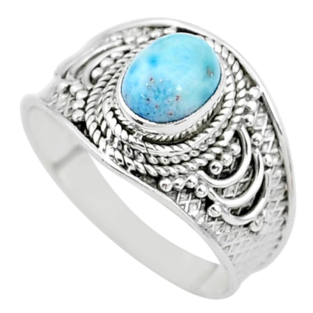 2.11cts solitaire natural blue larimar 925 sterling silver ring size 9 t10219