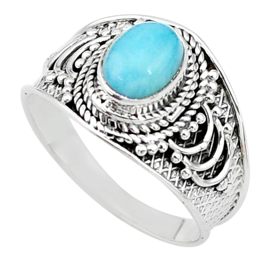 2.11cts solitaire natural blue larimar 925 sterling silver ring size 9 t10233