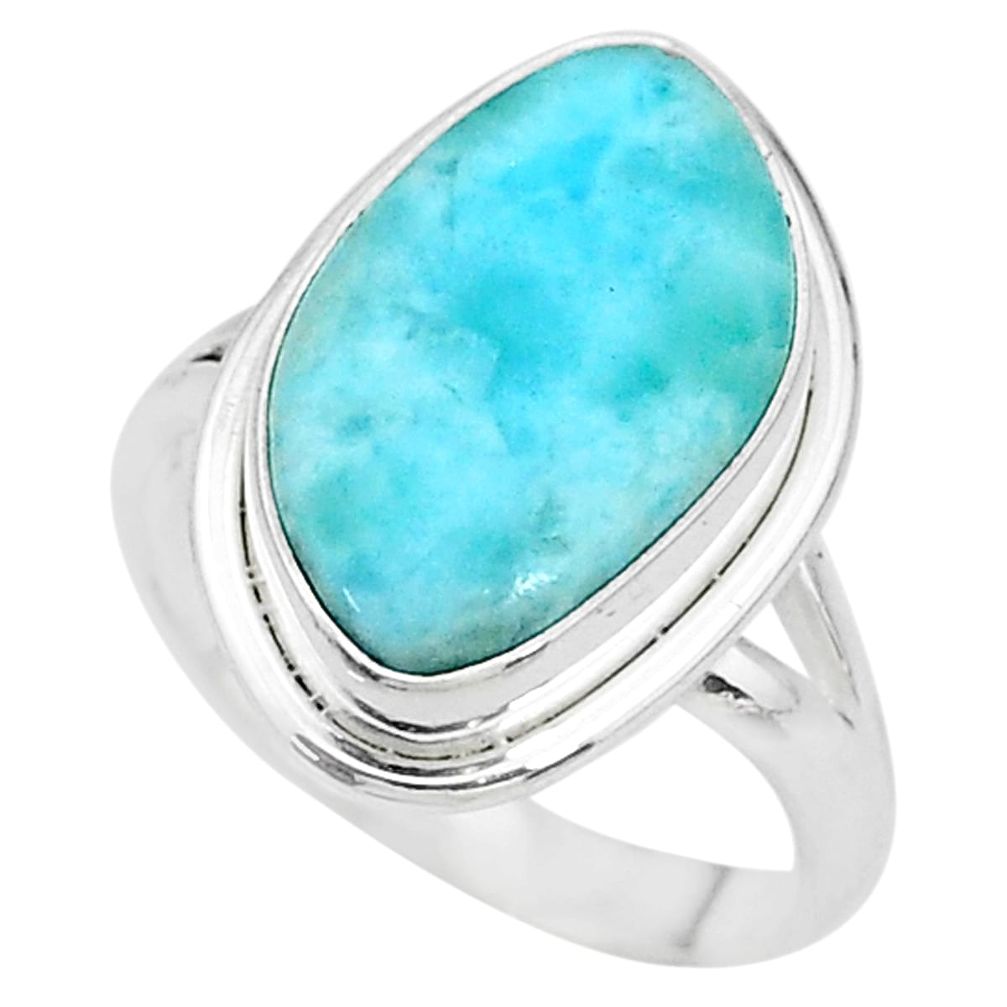 12.07cts solitaire natural blue larimar 925 sterling silver ring size 9 t10331