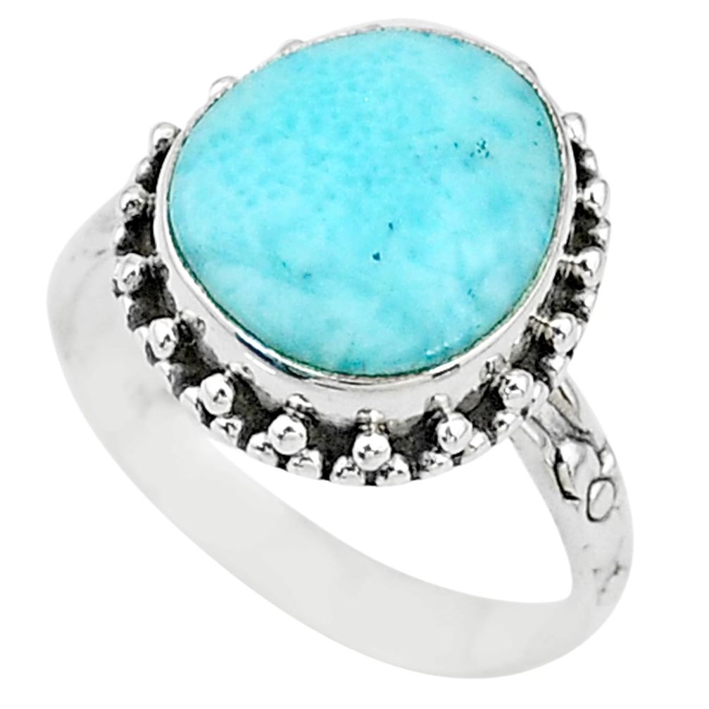 7.89cts solitaire natural blue larimar 925 sterling silver ring size 9 t10489