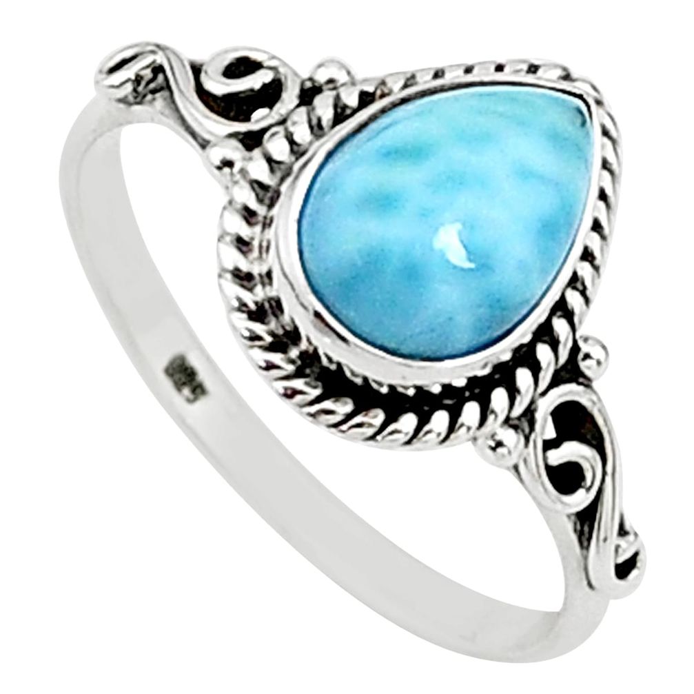 2.25cts solitaire natural blue larimar 925 sterling silver ring size 9 t15869