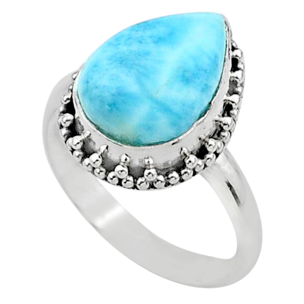 6.58cts solitaire natural blue larimar 925 sterling silver ring size 9 t24360