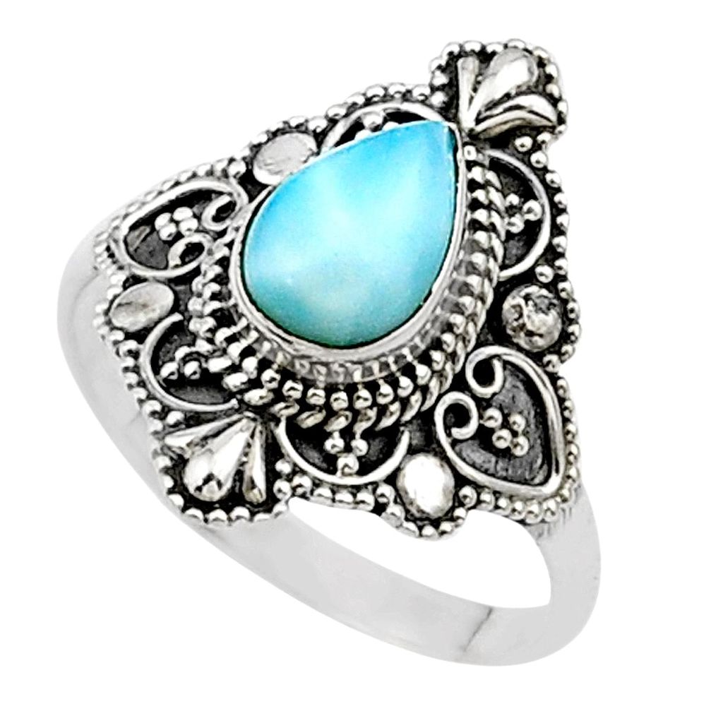 2.19cts solitaire natural blue larimar 925 sterling silver ring size 9 t27203