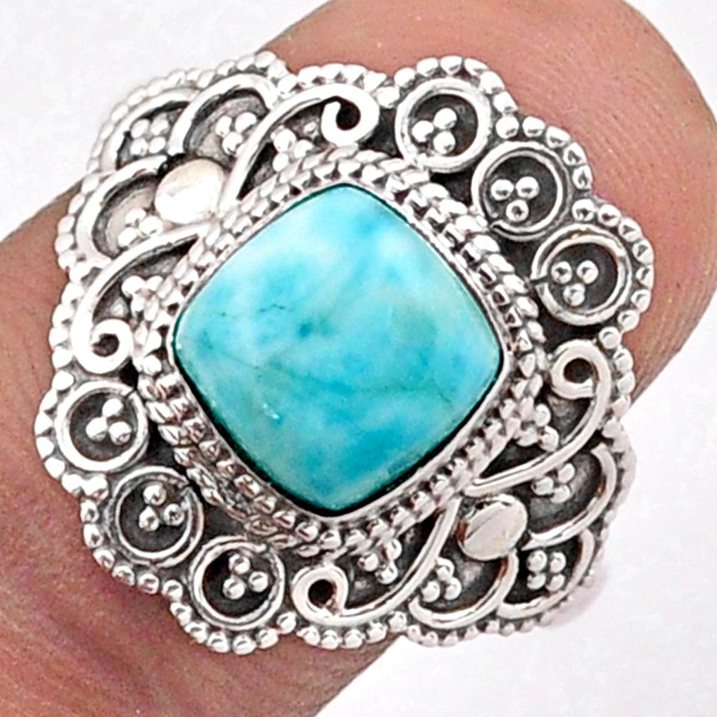 3.36cts solitaire natural blue larimar 925 sterling silver ring size 9 t84510