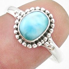 2.33cts solitaire natural blue larimar 925 sterling silver ring size 9 u43746