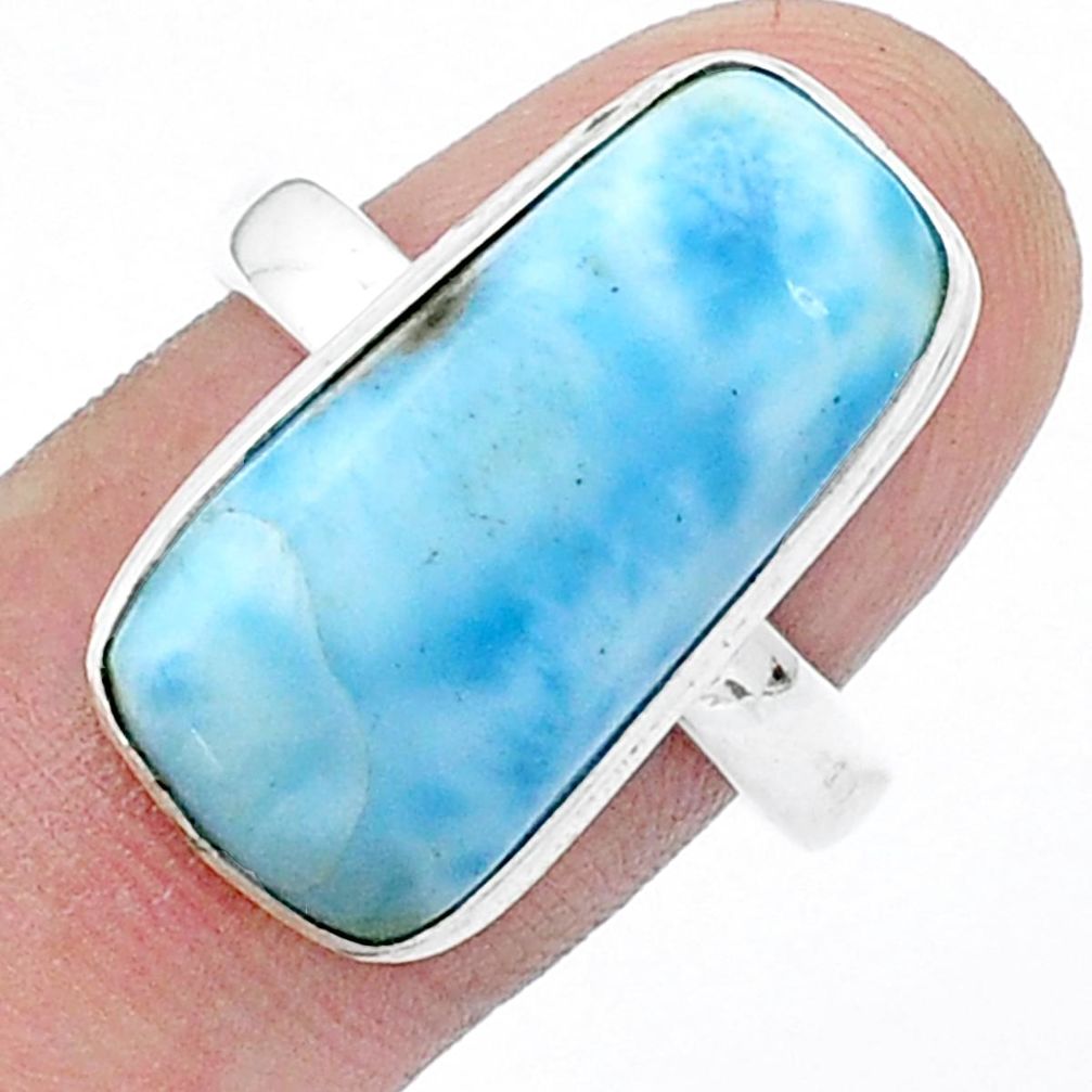 11.20cts solitaire natural blue larimar 925 sterling silver ring size 9 u54445